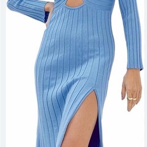 Crescent Blue Long Sleeve Knit Dress